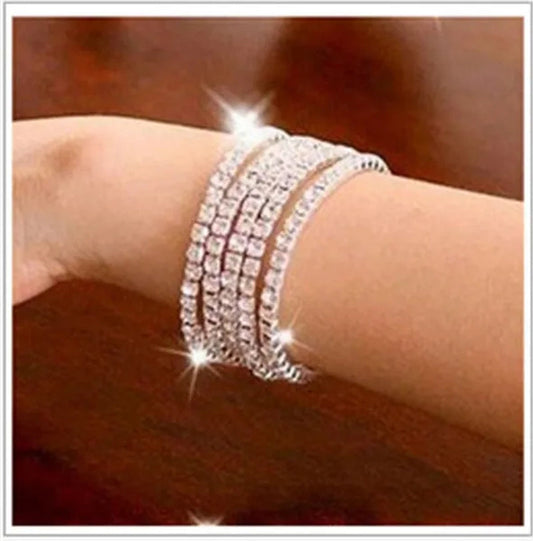 Wholesale 20PCS Stretch Rhinestone Crystal Bracelets Silver Plated CZ Inlay Gift