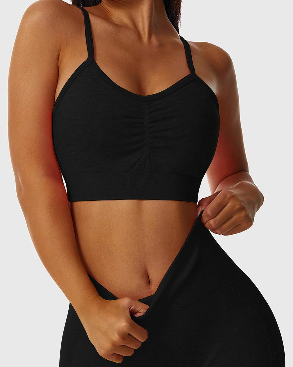 Womens 2 Piece Seamless Workout Sets Butt Lifting Shorts with Padded Stretchy Sports Bra Jogging Yoga Gym Outfits
