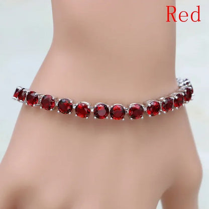 925 Sterling Silver Jewelry Black Sapphire White Topaz round Link Chain Bracelet 7 Inch for Women Wedding Free Gift Box