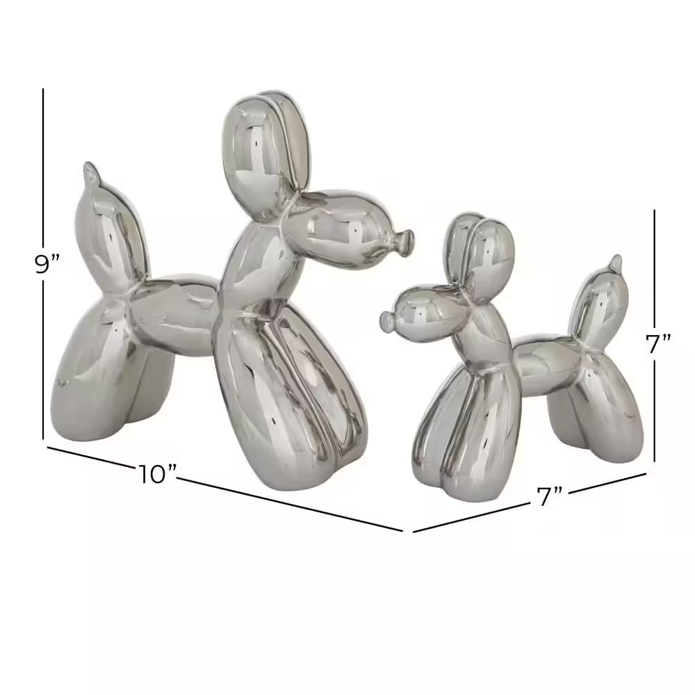 Silver Ceramic Balloon Dog Sculpture (Set of 2)