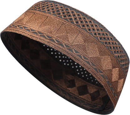 Muslim Prayer Kufi Hat for Men Boys Islamic Beanie Skull Cap Prayer Headwear Embroidery Kofia Topi Sun Hat Ramadan Eid Gift