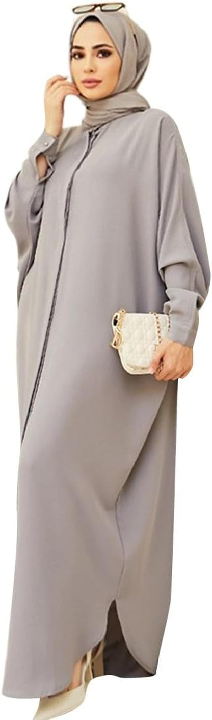 Muslim Dresses for Women Abaya Button down Henley Shirt Prayer Dress