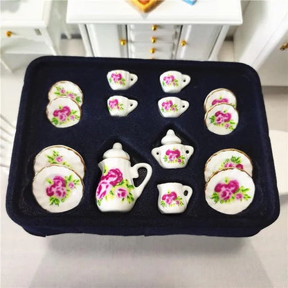 Mini Ceramics Tableware Tea Set with Cups Toy Doll House Accessories Ceramics Miniatures Scene 1:12 /1:16 Kids Toy