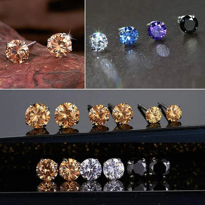 1 Pairs 3-8Mm Unisex Stud Earrings, 316L Stainless Steel round Cubic Zirconia Stud Earring, Ear Cartilage Piercing Earrings 9 Zircon Colors
