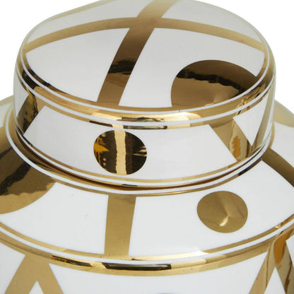 White Ceramic Geometric Decorative Jars with Gold Accents (Set of 2)