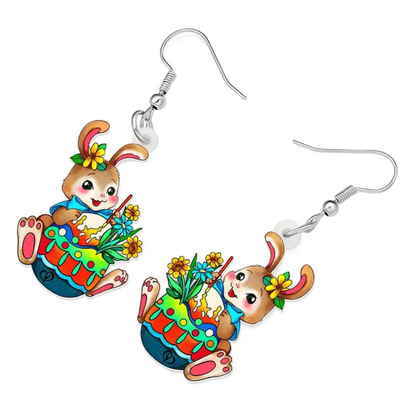 Acrylic Easter Eggs Bunny Hare Rabbit Earrings Drop Dangle Egge Jewelry For Women Girls Kids Charms Festival Gift Accessories