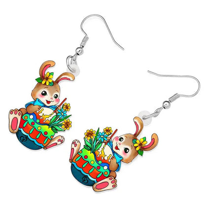 Acrylic Easter Eggs Bunny Hare Rabbit Earrings Drop Dangle Egge Jewelry For Women Girls Kids Charms Festival Gift Accessories