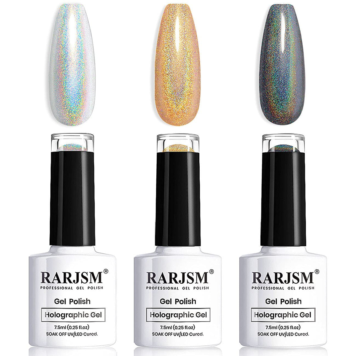Holographic Gel Nail Polish Set 3PCS Rose Gold Pink Purple Gorgeous Glossy Soak off Nail Gel with Glitter Mermaid Unicorn Effect Lamp Curing Required for Nail Art Design Manicure Salon DIY at Home