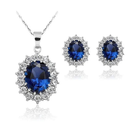 Fashion Silver Filled Blue Sapphire Crystal Christmas Jewelry Sets Snowflake Necklace Earrings