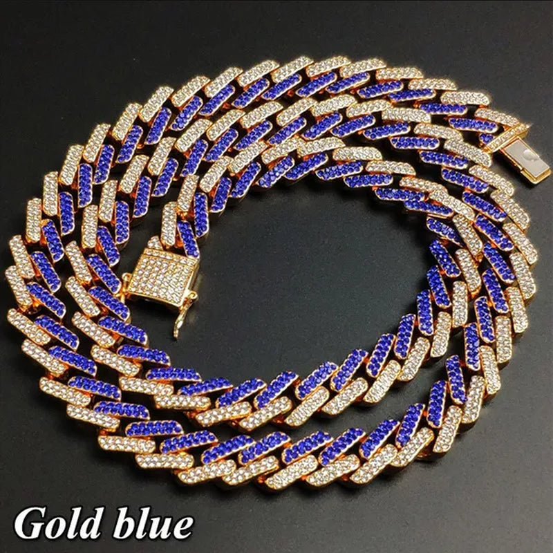 Fashion Men Necklace Diamond Necklace Bracelet Miami Cuban Link Chain Necklace Punk Jewelry Size: 8-30 Inch