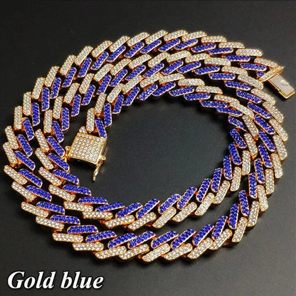 Fashion Men Necklace Diamond Necklace Bracelet Miami Cuban Link Chain Necklace Punk Jewelry Size: 8-30 Inch