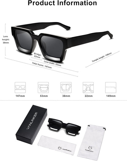 Thick Square Sunglasses for Men Women Retro Chunky Rectangle Shades UV400 Protection VL9731