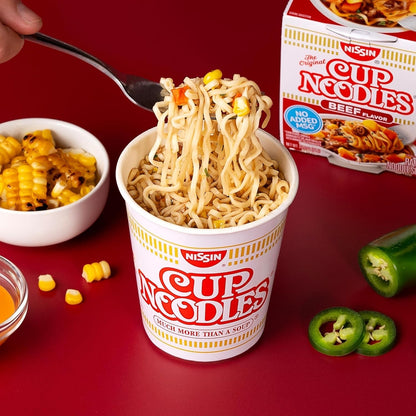 Cup Noodles Soup, Beef Flavor, Microwaveable Paper Cups, Instant Ramen, 2.25 Ounce (Pack of 12)