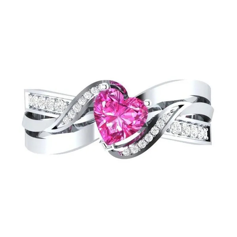 Fashion Heart Cut Purple Natural Amethyst & Diamond Ring Jewelry for Women