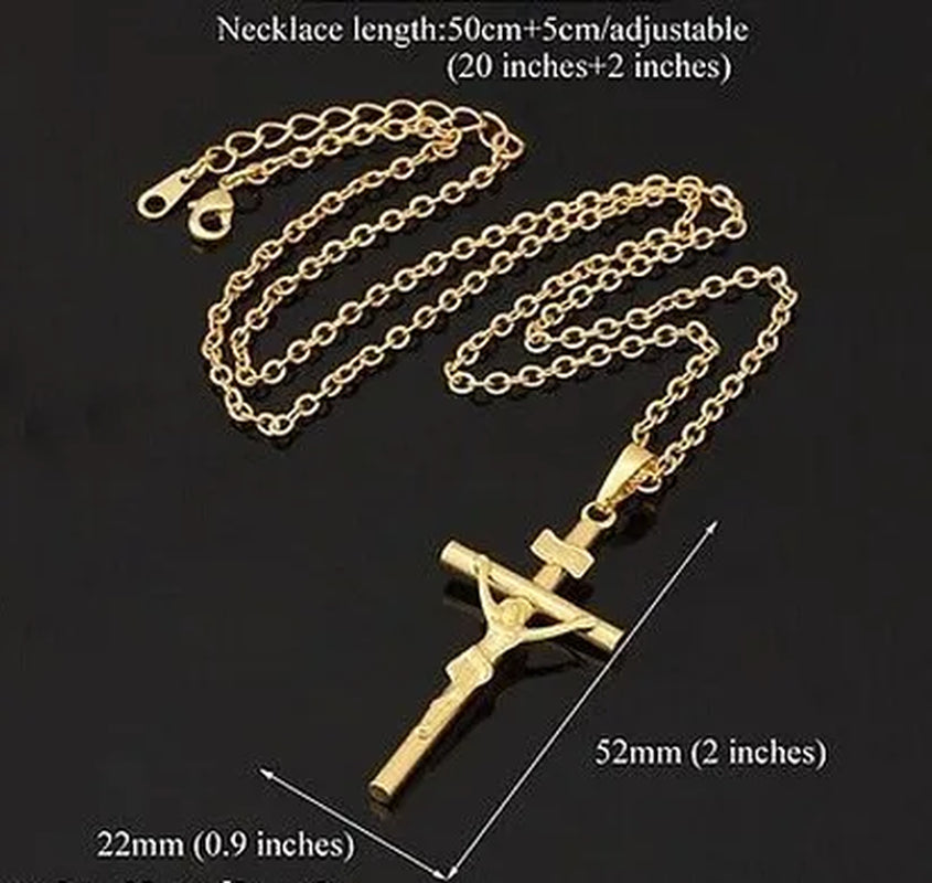 18K GOLD FILLED JESUS CHRIST CRUCIFIX CROSS PENDANT CHAIN NECKLACE WHITE GOLD PLATED