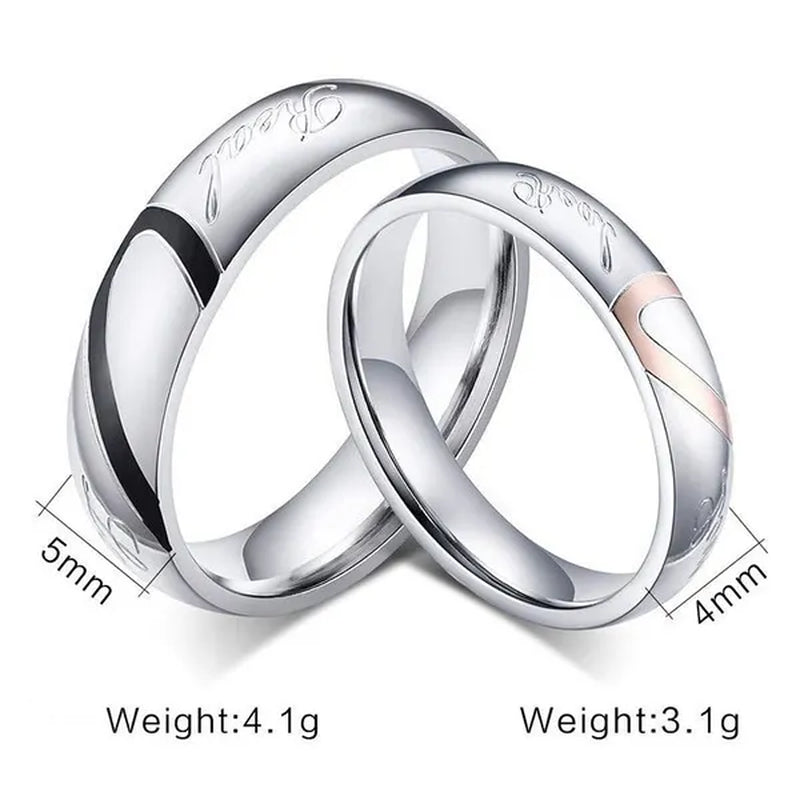 2 pcs / set . Heart of love couple titanium steel wedding rings for women fashion jewelry woman accessories silver ring women for man