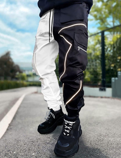 Mens Cargo Pants Hip Hop Techwear Harem Pant Jogger Sweatpants with Pockets Jogging Punk Black/White XL