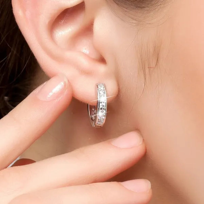 Luxury 925 Silver Elegant Heart Diamond Hoop Ear Stud Earrings for Women Round Wedding Bridal Jewelry
