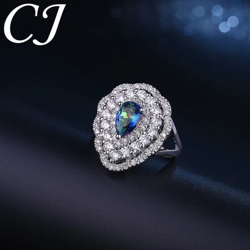 CANDICE Fantastic Mystic Blue Stone Jewelry Fashion Sterling Silver Woman Party Ring With Silver Plated（US SIZE 6-9）