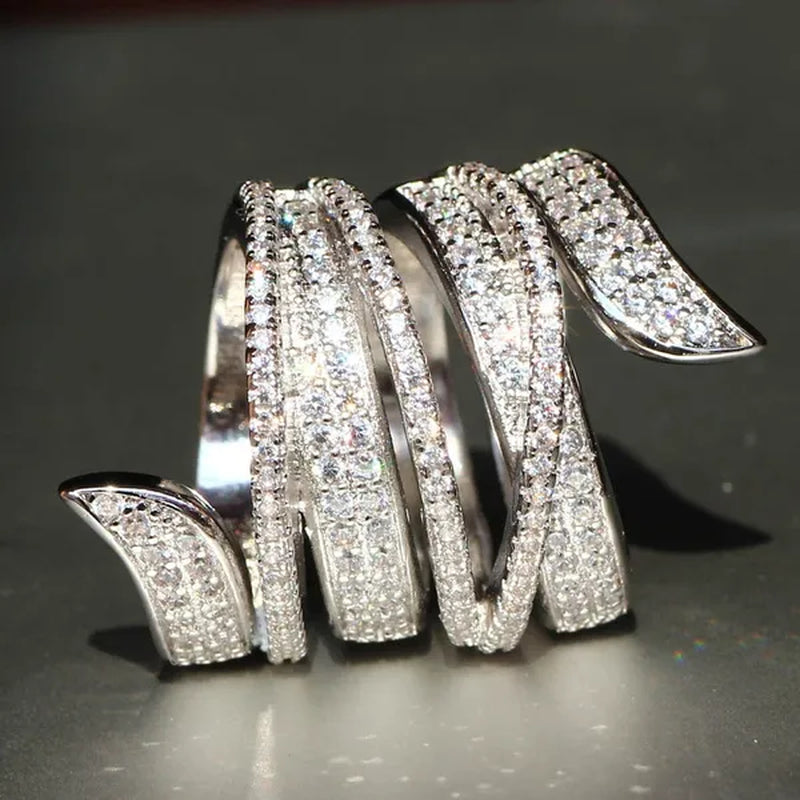 Luxurious  Silver Natural Gemstones White Sapphire Ring Wedding Birthstone Bride Flower Engagement Ellipse Leaves Ring Jewelry Size 6 7 8 9 10