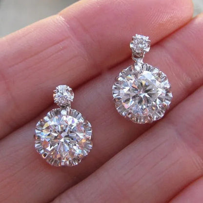 Elegant 2.20CT Round Cut Diamond 925 Sterling Silver Stud Earrings for Women Bridal Party Proposal Flower Earrings Jewelry