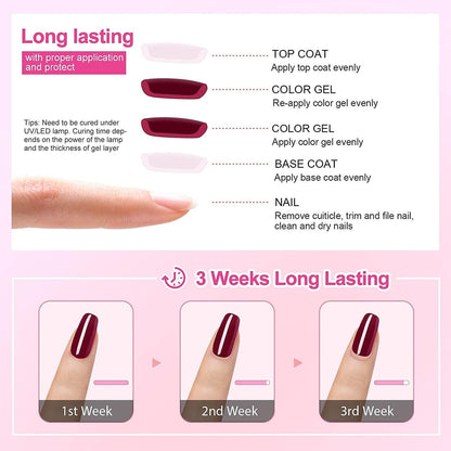 24pcs Gel Nail Polish Set Soak Off UV LED Glitter Gel Polish Pink Red Teal Nude Gel Colors Base Top Coats Nail Art Manicure Starter Kit 8ml #013