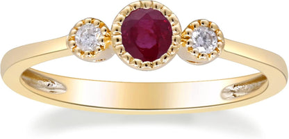 10K Yellow Gold Mozambique Genuine Ruby Ring with Diamonds for Women Holiday Gifts | Ethically, Authentically & Organically Sourced (Round) Shaped Ruby Hand-Crafted Jewelry for Her | Ruby Ring for Women Holiday Gifts