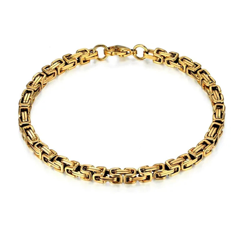 Mens Stainless Steel Bracelet Box Byzantine Chain ,Unisex 4MM 18K Gold / Silver Plated Jewelry