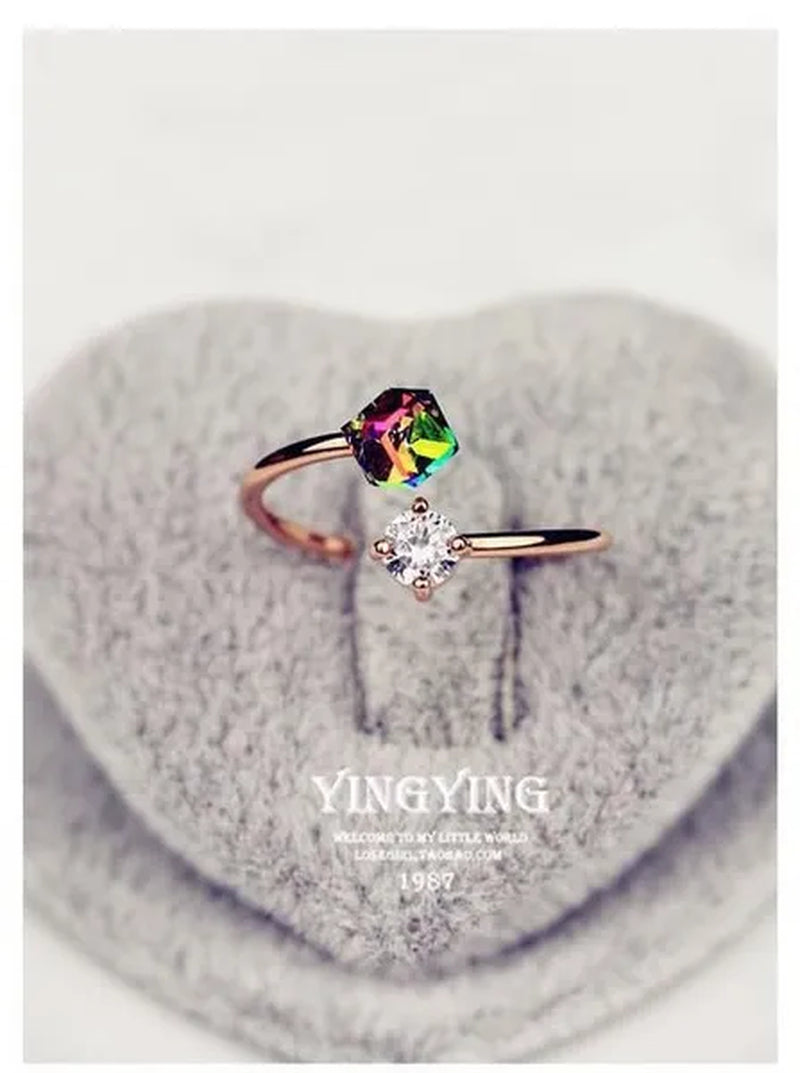 Valentine's Day Gift Fancy Diamond Rose Gold Retro Zircon Ring Korean Fashion Trendy Female Jewelry
