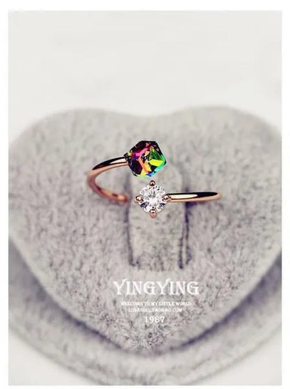 Valentine's Day Gift Fancy Diamond Rose Gold Retro Zircon Ring Korean Fashion Trendy Female Jewelry