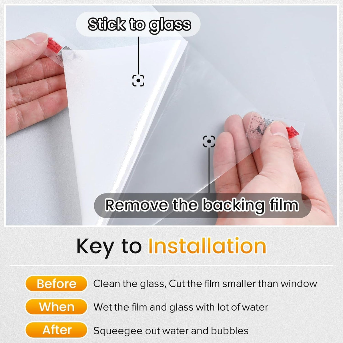 Window Privacy Film, Non-Adhesive Frosted Glass Window Film for Bathroom, Static Cling Heat Blocking Stickers for Home Indoor Opaque Frosting Coverings House Tint, Matte White 17.5" X 78.7"