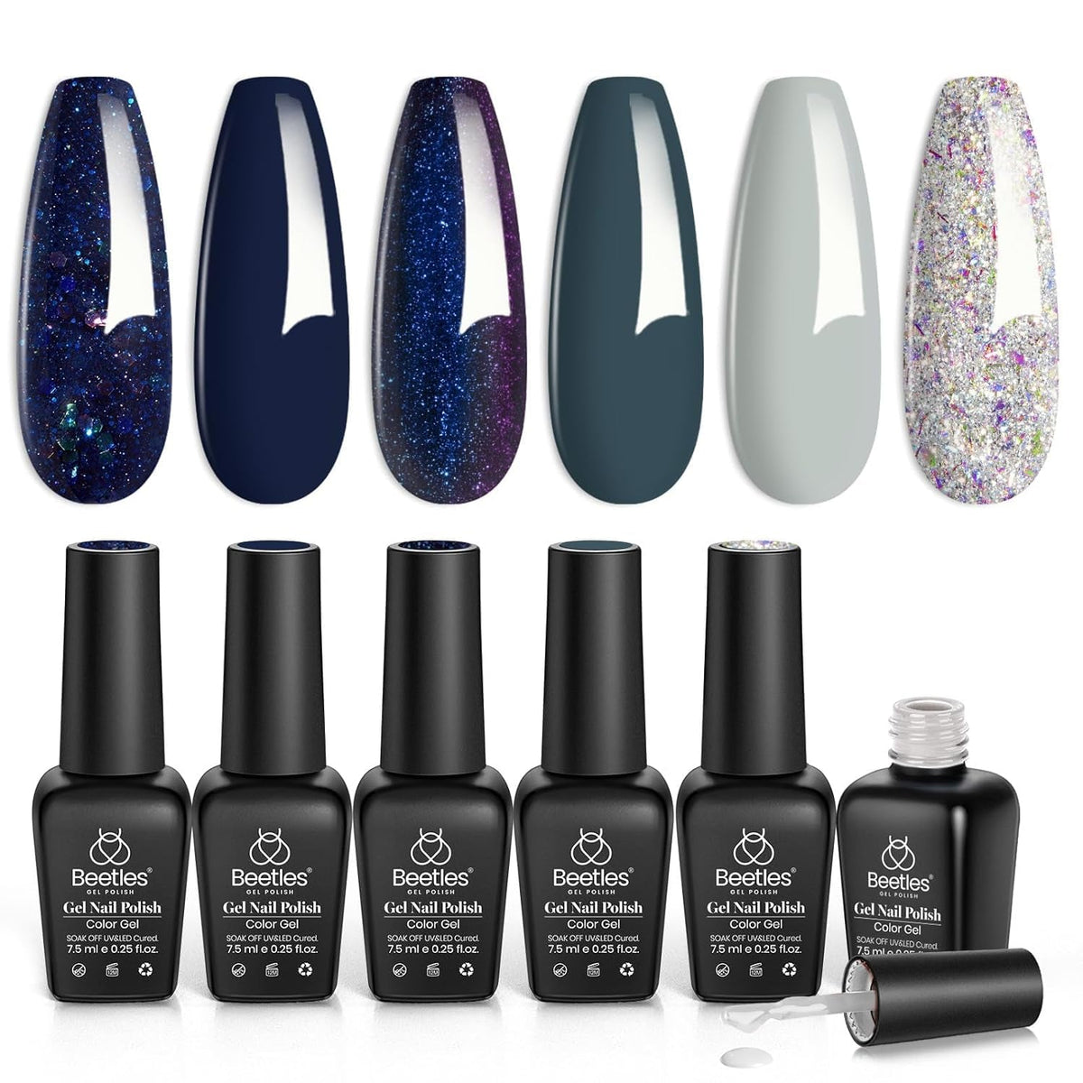 Beetles Pearl Gel Nail Polish 6 Colors Shimmer Glitter White Pink Blue Nail Polish Mermaid Gel Soak Off Uv Led Spring Summer Easter Gel Polish Swirl Thread Effect DIY Manicure Art