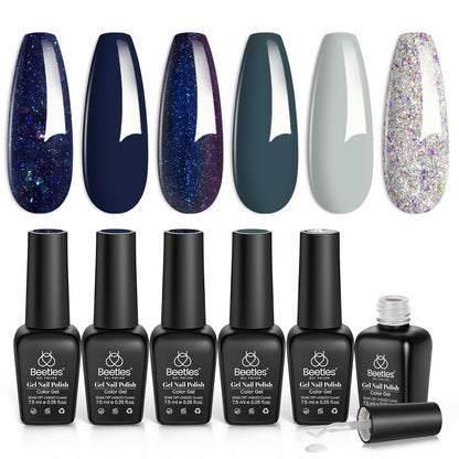 Beetles Pearl Gel Nail Polish 6 Colors Shimmer Glitter White Pink Blue Nail Polish Mermaid Gel Soak Off Uv Led Spring Summer Easter Gel Polish Swirl Thread Effect DIY Manicure Art