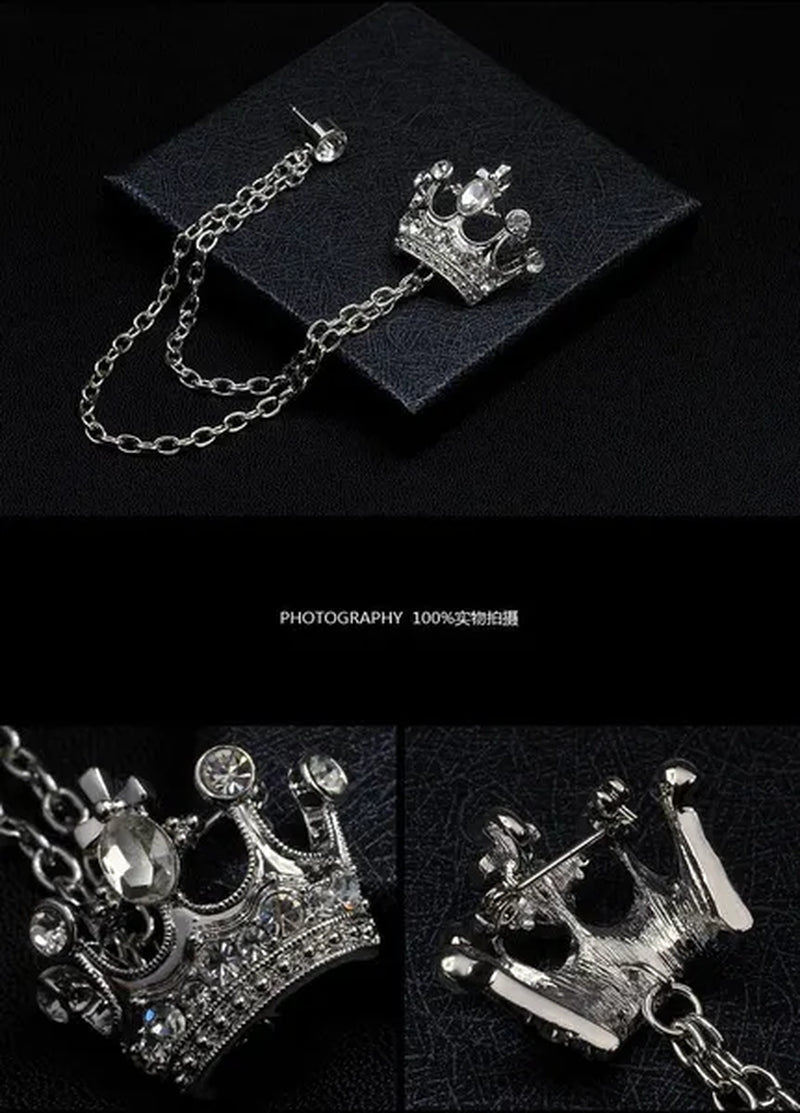 Classic European Crown Brooch Lapel Pin Men Suit Boutonniere Badge Brooches for Men Women Broches Chain Tassel Lapel Pins Gift