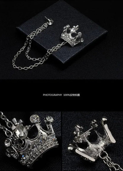 Classic European Crown Brooch Lapel Pin Men Suit Boutonniere Badge Brooches for Men Women Broches Chain Tassel Lapel Pins Gift