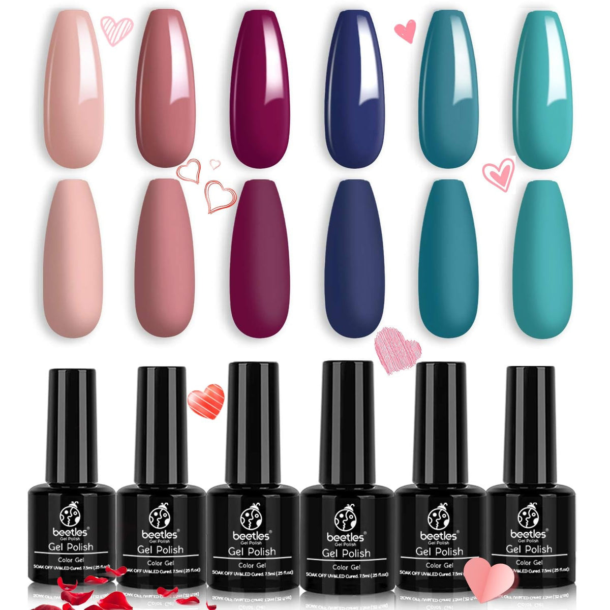 Beetles Gel Nail Polish Kit 6 Colors Green Gel Nail Polish Glitter Pearl Gel Nail Polish Spring Gel Polish Soak off Uv LED Nail Lamp Gel Nail Kit DIY Home Nail Manicure Easter Gel Nail Polish