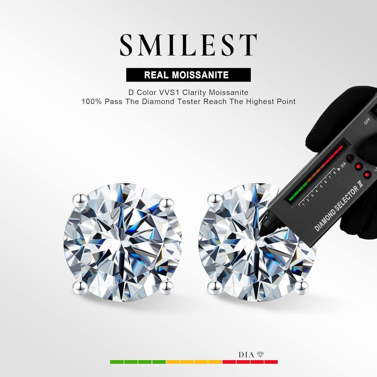0.2-4ct Moissanite Screw Back Earrings for Women, D Color VVS1 Clarity Lab Created Diamond Earring 18K White Yellow Rose Gold Ruthenium Vermeil 925 Sterling Silver Round Moissanite Earrings
