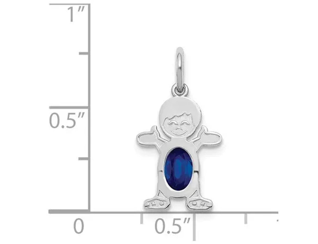 3/5 Carat (ctw) Natural Blue Sapphire Young Boy Charm Pendant Necklace in 14K White Gold with Chain