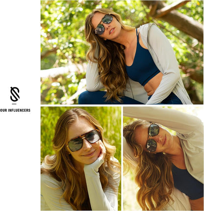 Sunglasses for Women & Men, Square, Retro, Polarized Lens, Trendy Aviator, 90s Shades