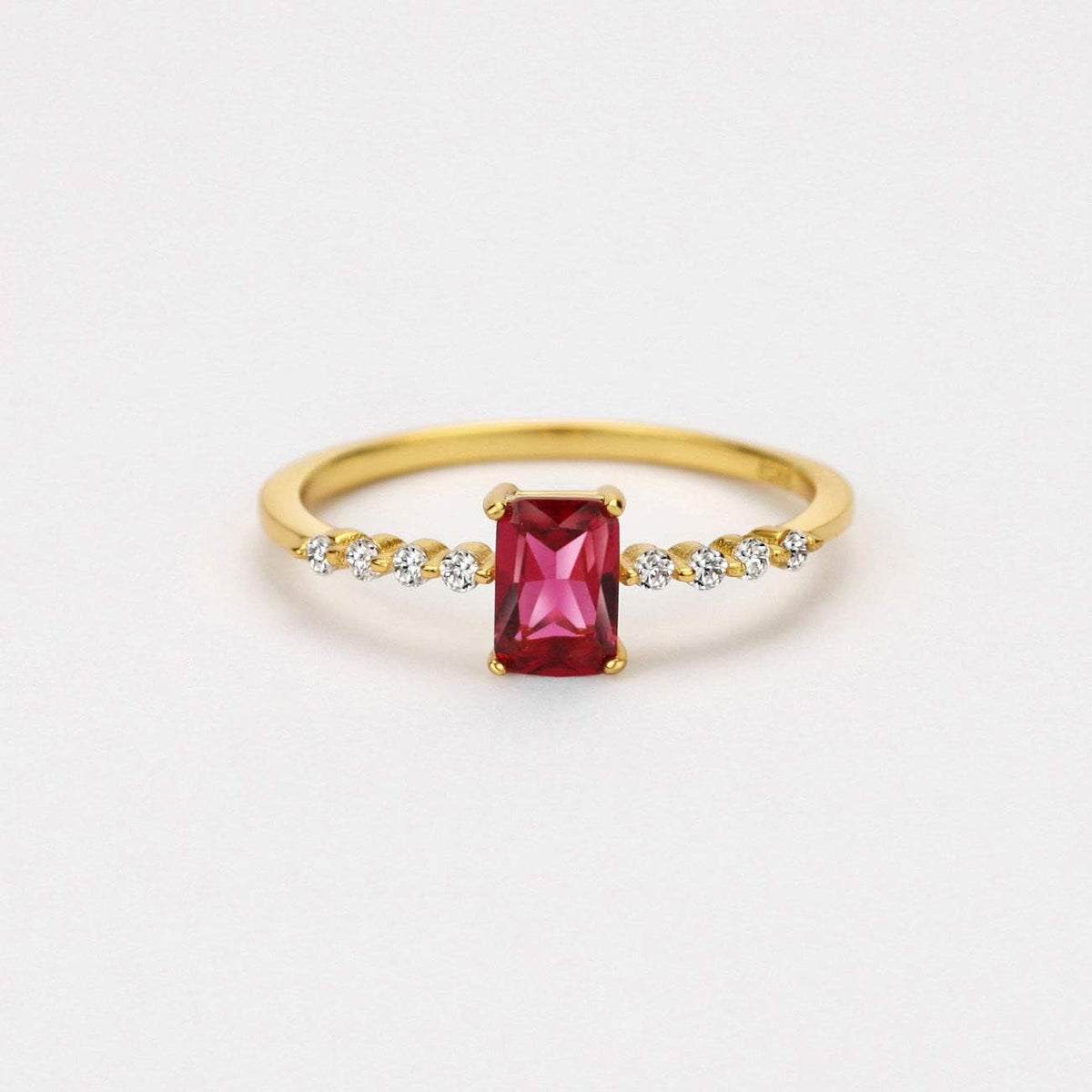 S925 Dainty Baguette Birthstone Rings CZ Band Rings Ruby 18K Gold Plated Sterling Silver Fine Jewelry for Women