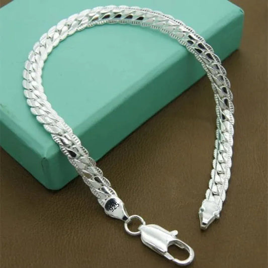 18k Gold/925 Sterling Silver Classic Flat Sideways Chain Bracelets for Women Men's Fashion Party Wedding Jewelry Gifts