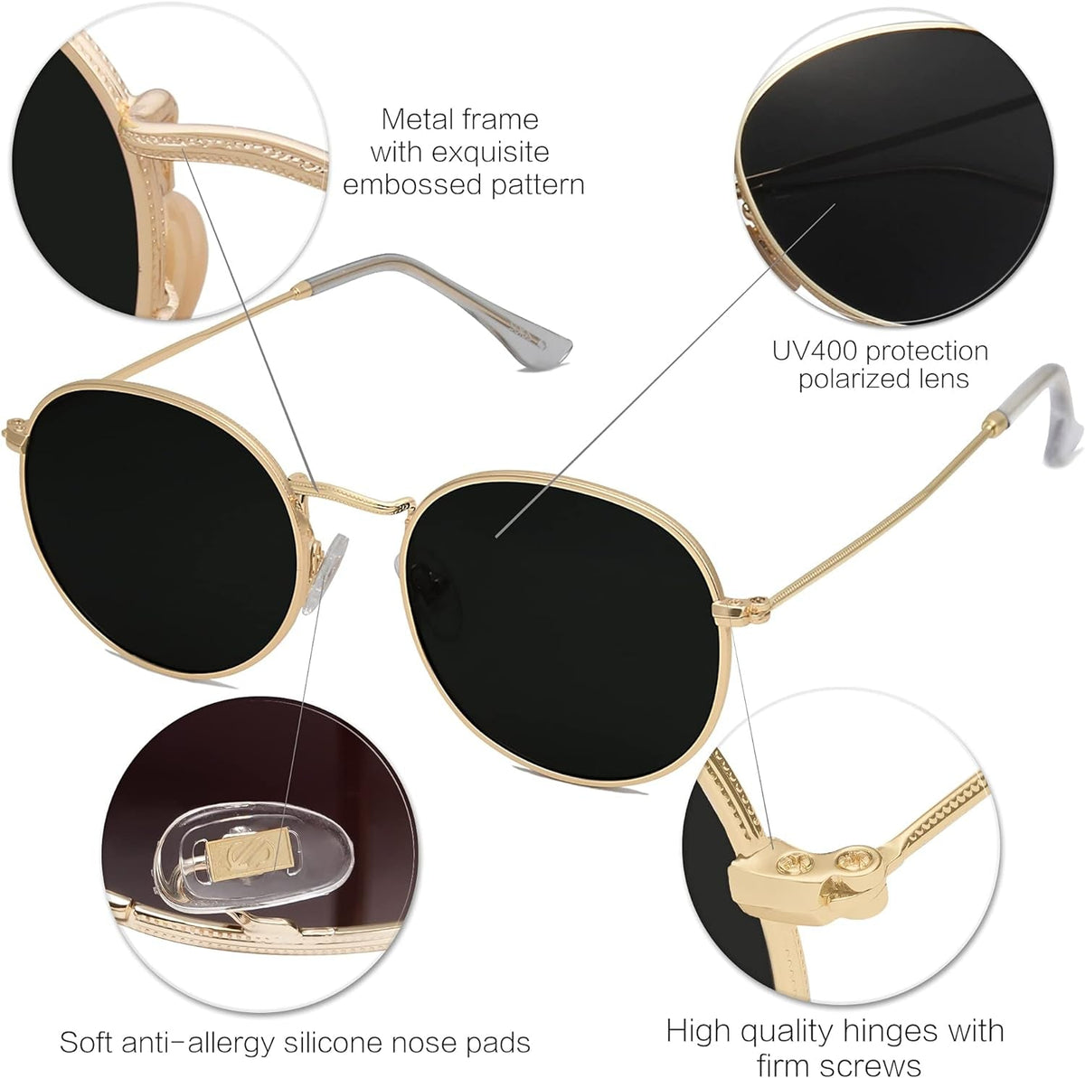 Small round Polarized Sunglasses for Women Men Classic Vintage Retro Shades UV400