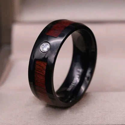 Couple Rings Sz 6-12 Titanium steel Red Wood Mens Wedding Band Ruby Black Gold Filled Womens Wedding Ring Sets