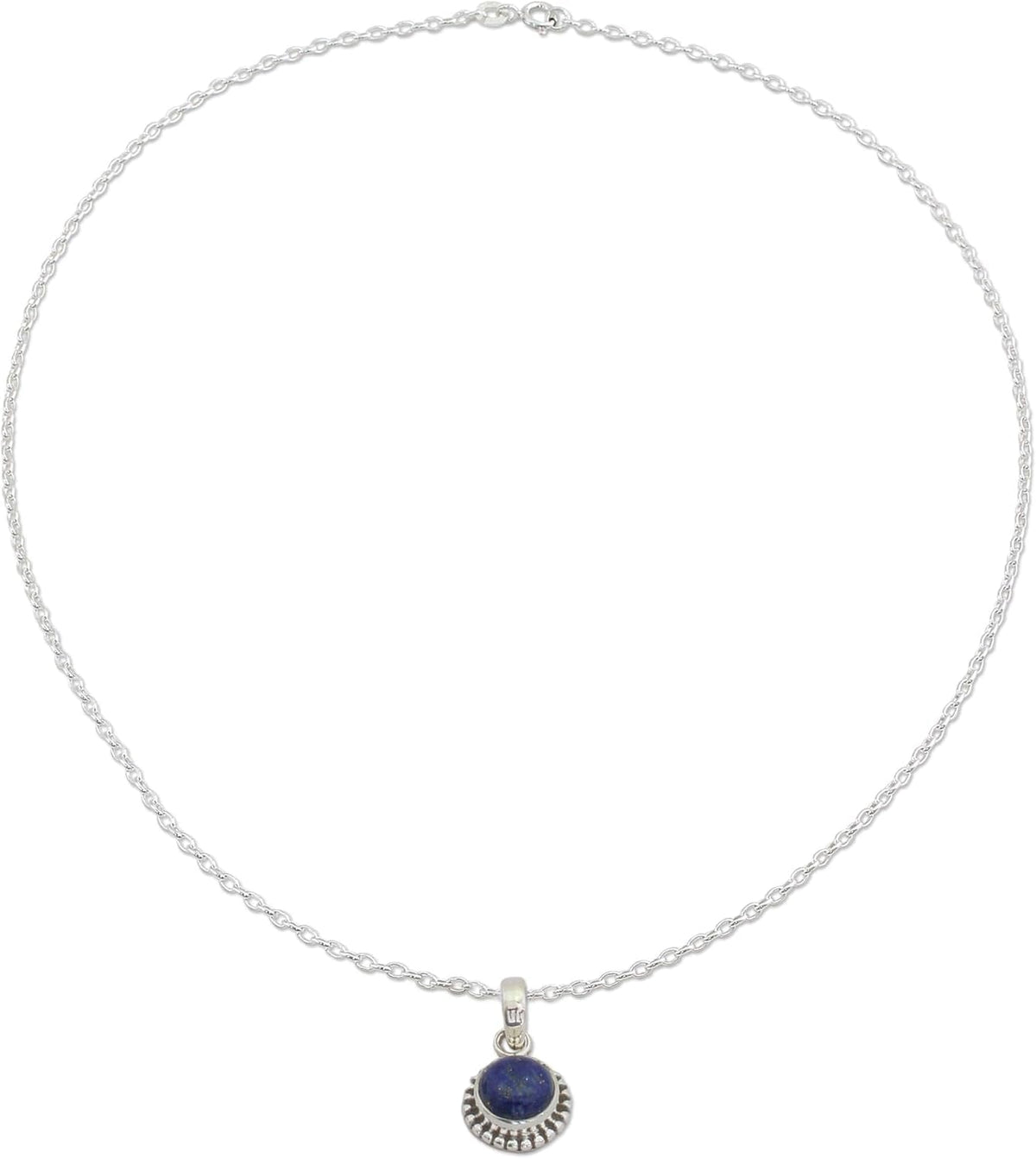Artisan Handmade Lapis Lazuli Pendant Necklace Lapiz Sterling Silver from India [18 in L 2 Mm W Pendant(S) 0.8 in L X 0.4 in W X 0.2 in D] ' Blue Globe'