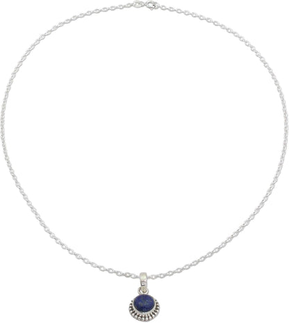 Artisan Handmade Lapis Lazuli Pendant Necklace Lapiz Sterling Silver from India [18 in L 2 Mm W Pendant(S) 0.8 in L X 0.4 in W X 0.2 in D] ' Blue Globe'