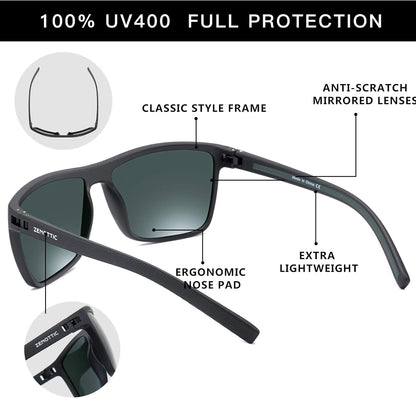 Polarized Sunglasses for Men Lightweight TR90 Frame UV400 Protection Square Sun Glasses