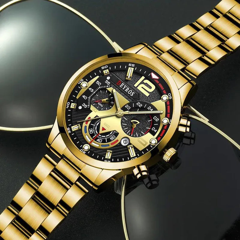 Fashion Men’s Stainless Steel Watches Luxury Quartz Wristwatch Calendar Luminous Clock Men Business Casual Watch