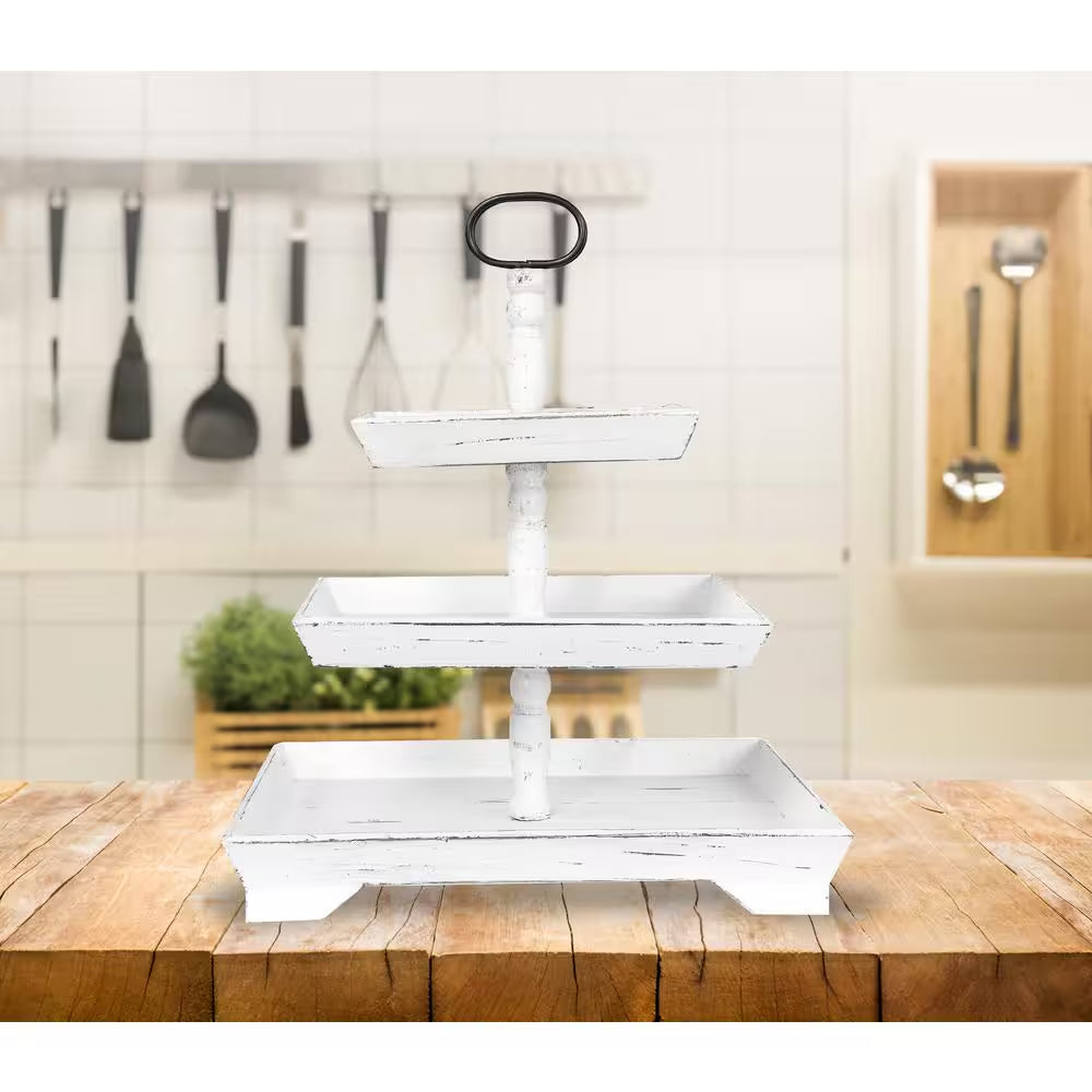 White Decorative 3-Tier Tray