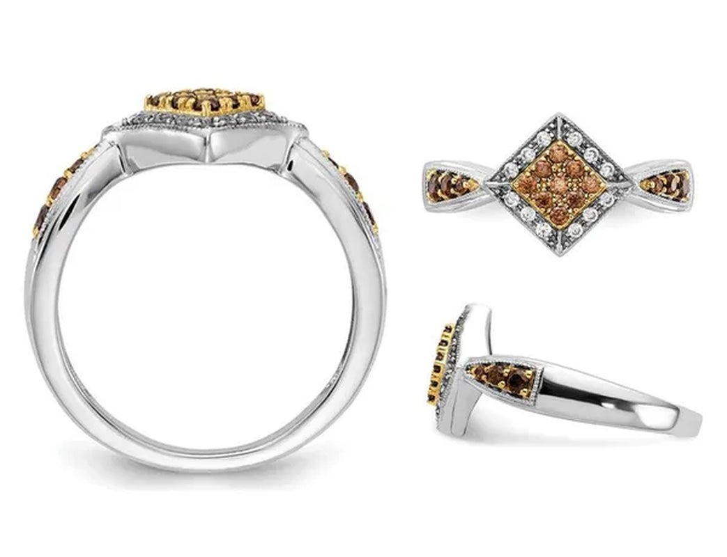 1/3 Carat (ctw) Champagne and White Diamond Ring in 14K White Gold (SIZE 7)