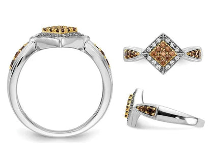 1/3 Carat (ctw) Champagne and White Diamond Ring in 14K White Gold (SIZE 7)